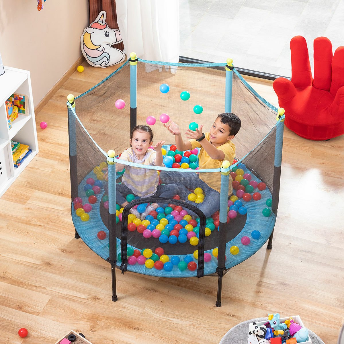 Kids Trampoline with Safety Enclosure - RainbowTDM